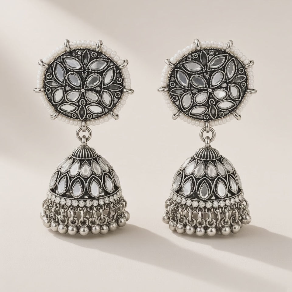 Aaina Oxidised Mirror Jhumkas - 10s video