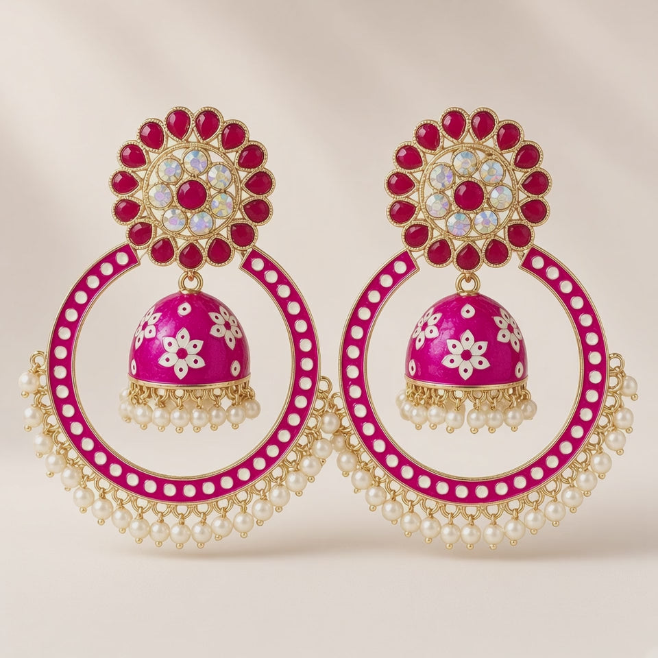 Shringar Hot Pink Chandbali Hoop Jhumkas - 10s video
