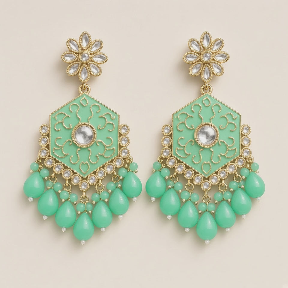 Pista Mint Meenakari Drop Earrings - 10s video