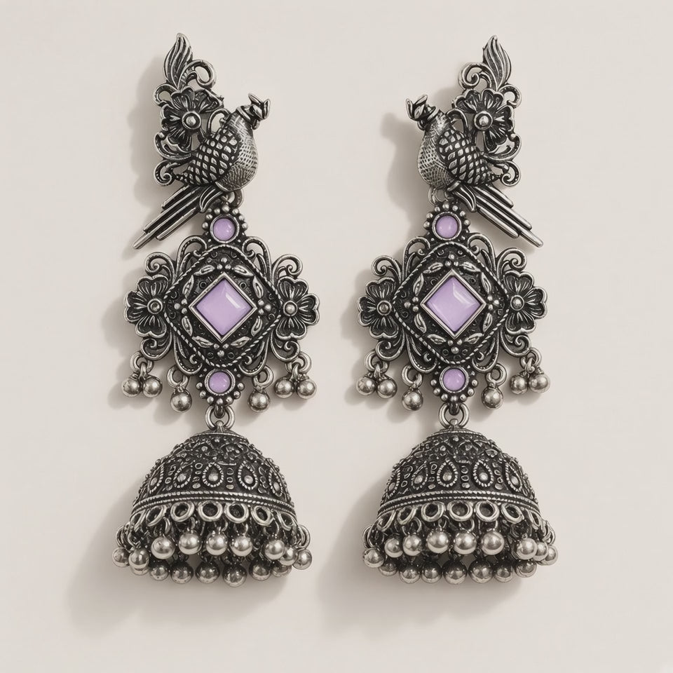 Tota Kasni Lavender Oxidised Parrot Jhumkas - 10s video