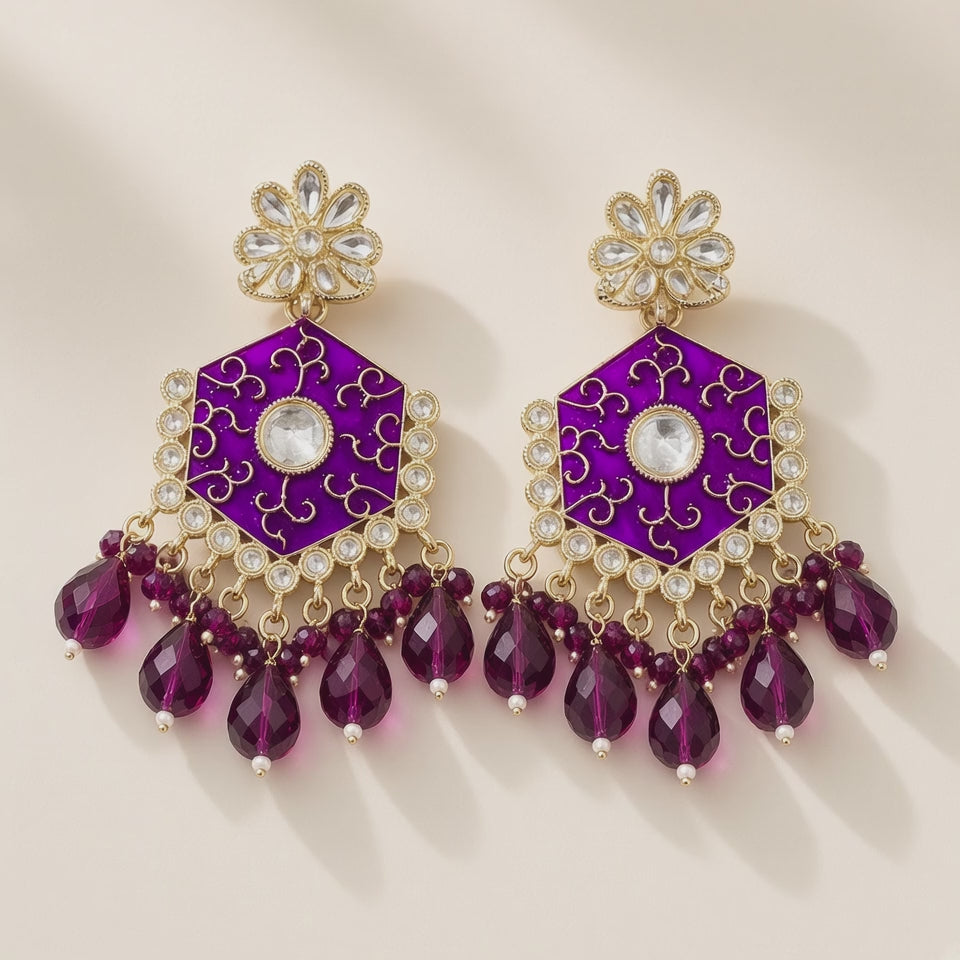 Jamuni Purple Meenakari Drop Earrings - 10s video