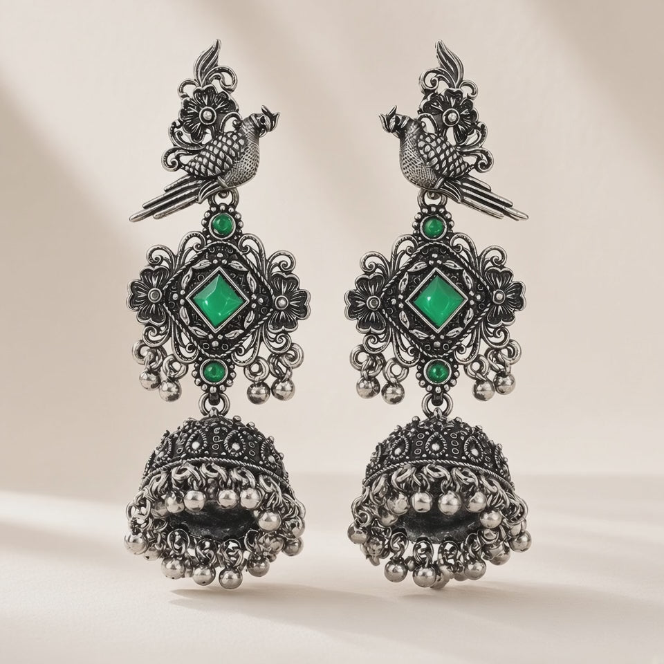 Tota Hara Green Oxidised Parrot Jhumkas - 10s video