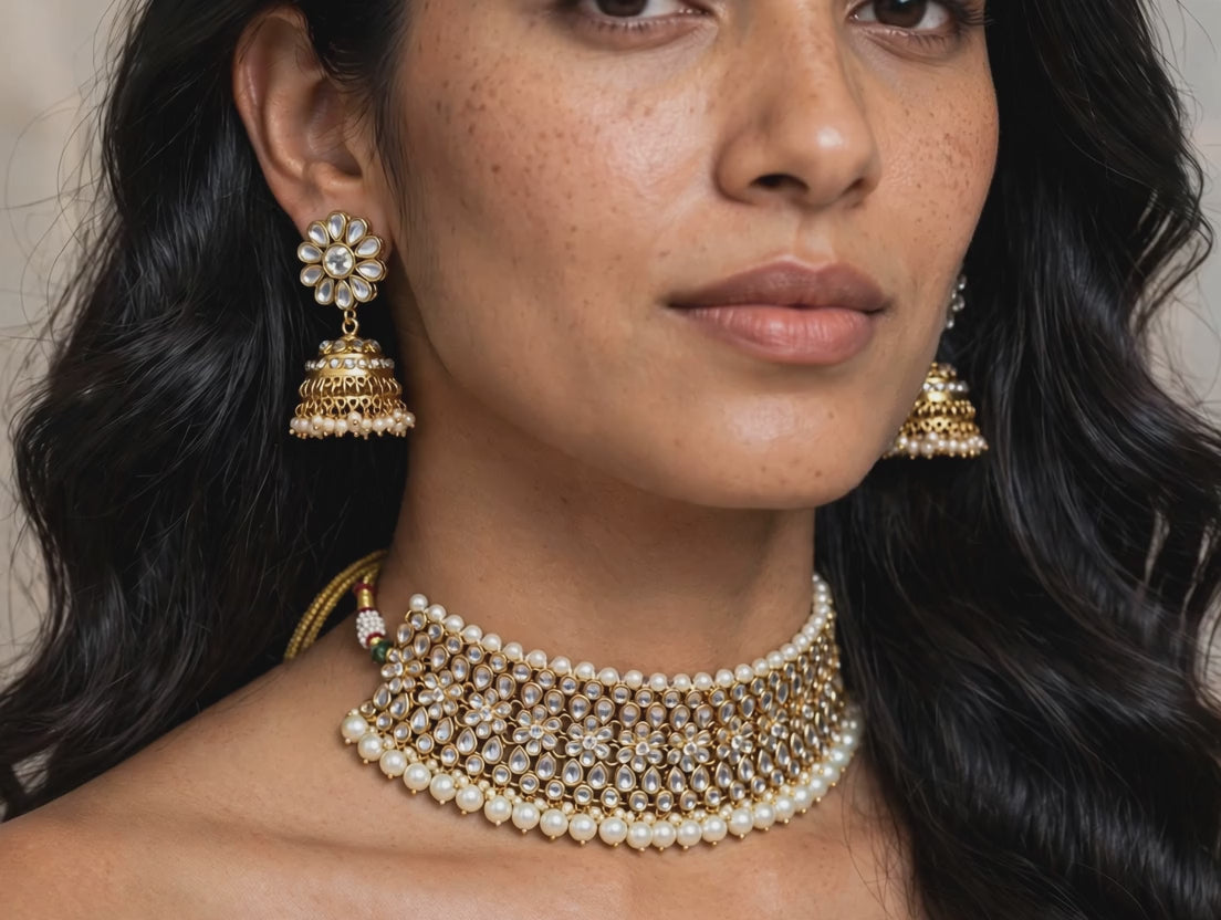 Maharani Gold Pearl Kundan Choker Set - 10s video