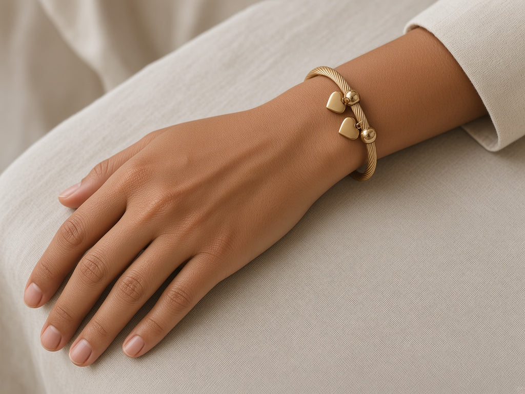 Pyaar heart charm cuff bracelet worn on the wrist