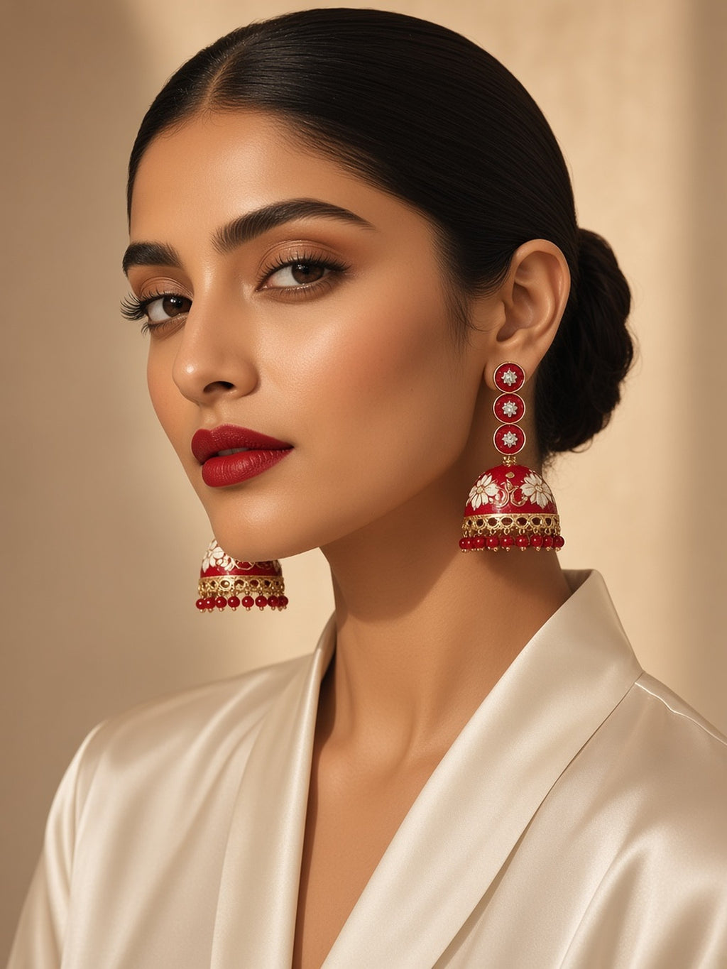 Rangoli Meenakari Drop Jhumkas meenakari drop jhumkas by The P.S Collection - worn