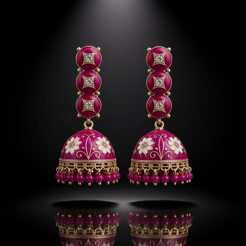 Rangoli Meenakari Drop Jhumkas meenakari drop jhumkas by The P.S Collection - detail on black