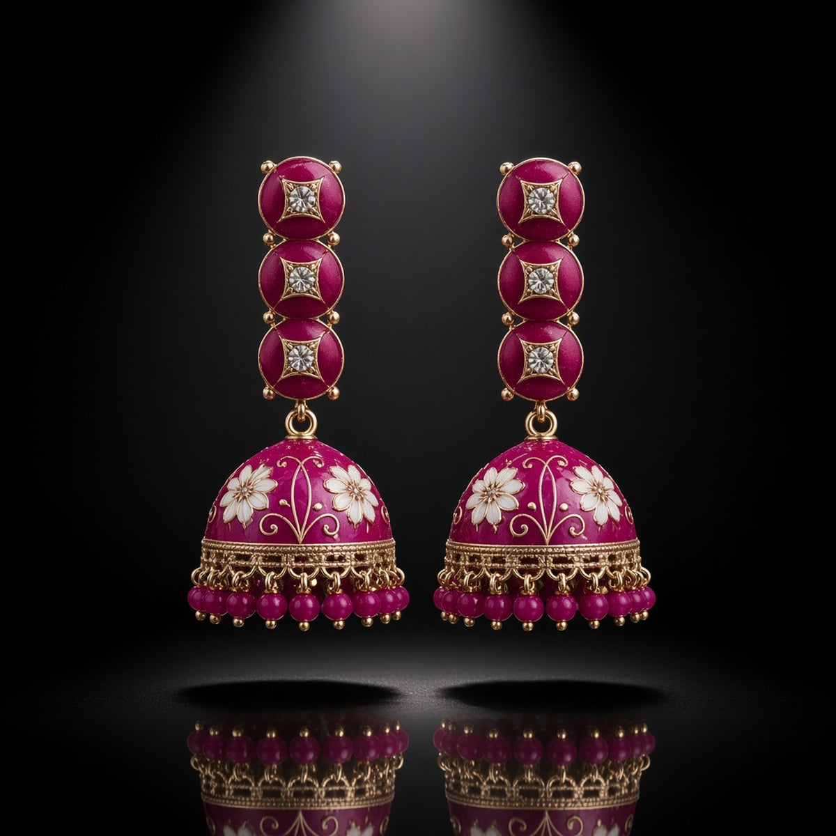 Rangoli Meenakari Drop Jhumkas meenakari drop jhumkas by The P.S Collection - detail on black
